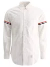 Thom Browne Long-sleeve Cotton Shirt With Striped Sleeve Accents In White