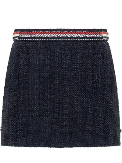 Thom Browne Navy Blue Cotton Thigh Length Side Tab Skirt