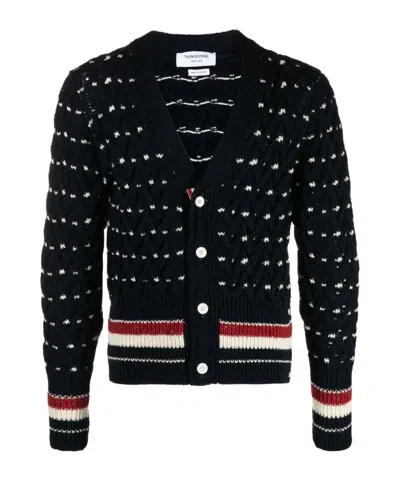 THOM BROWNE THOM BROWNE RWB STRIPE V-NECK KNITTED CARDIGAN