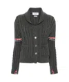 Thom Browne Rwb-stripe Cable-knit Cardigan In Black