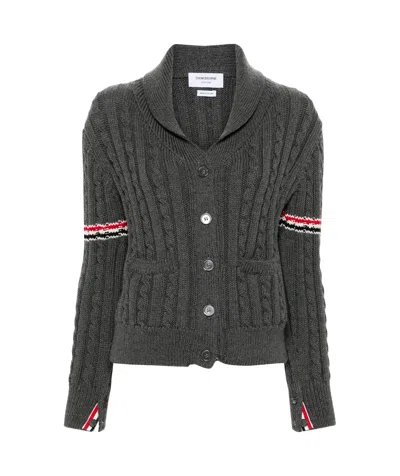 THOM BROWNE RWB-STRIPE CABLE-KNIT CARDIGAN