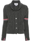 Thom Browne Rwb-stripe Cable-knit Cardigan In Grey
