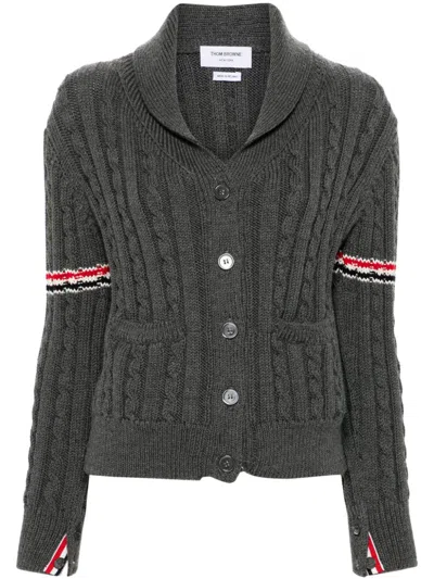 Thom Browne Rwb-stripe Cable-knit Cardigan In Black
