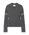 Thom Browne Rwb-stripe Cable-knit Jumper In Black