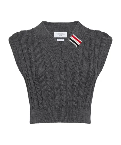 THOM BROWNE RWB-STRIPE CABLE-KNIT VEST
