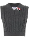 Thom Browne Cable Knit Virgin Wool Sweater Vest In Grey