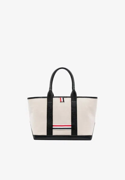 Thom Browne Rwb Stripe Canvas Tote Bag In Beige