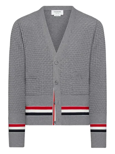 Thom Browne Grey Rwb Tape Cardigan In Gray