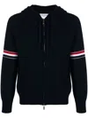Thom Browne Zip-up Hoodie With Drawstring And Contrast Stripes In 黑色