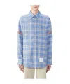 Thom Browne Rwb Stripe Checked Linen Shirt In Blue