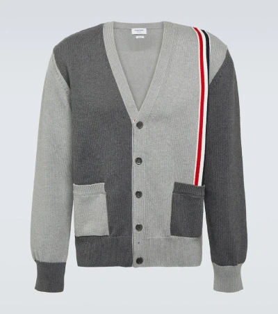 Thom Browne Rwb Stripe Colourblocked Cotton Cardigan In Grey