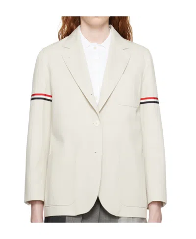 Thom Browne Rwb-stripe Cotton Blazer In White