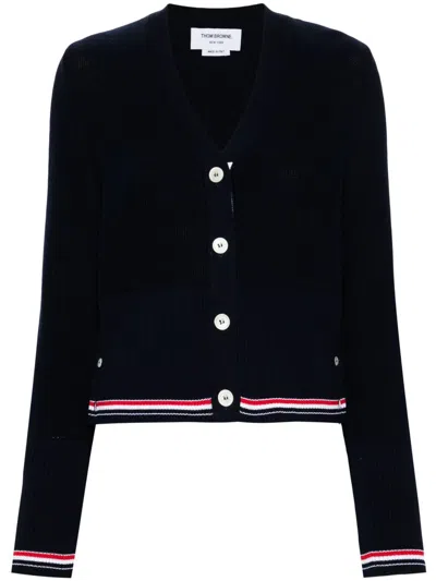 Thom Browne Rwb-stripe Cotton Cardigan In Blue