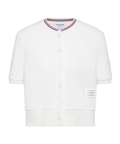 Thom Browne Rwb-stripe Cotton Cardigan In White