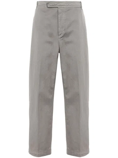 Thom Browne Rwb Stripe Cotton Chinos In Grey