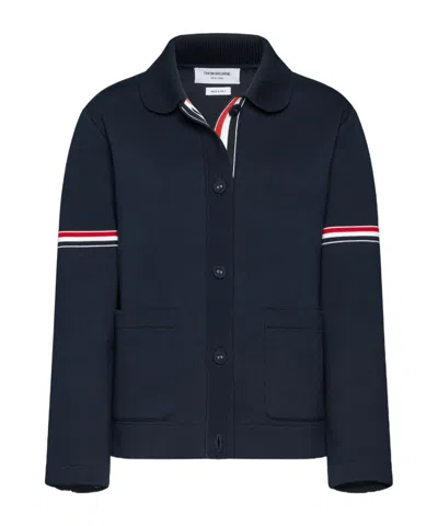 Thom Browne Rwb-stripe Cotton Jacket In Blue