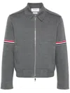 Thom Browne Rwb-stripe Cotton Jersey Zip-up Jacket In Grey