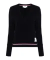 Thom Browne Cotton Pique V Neck Long Sleeve In Black