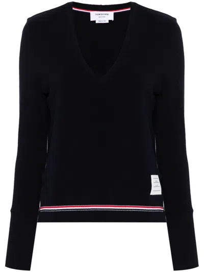 Thom Browne Rwb-stripe Cotton Jumper In Blue