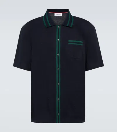 Thom Browne Rwb Stripe Cotton Polo Shirt In Black