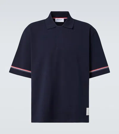 Thom Browne Milano Stitch T-shirt With Rwb Stripe Trims Men In Blue