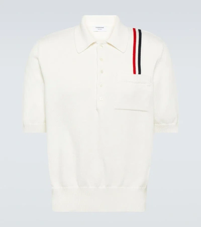 Thom Browne Rwb Stripe Cotton Polo Shirt In White