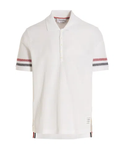 THOM BROWNE THOM BROWNE LOGO PATCH STRIPED POLO SHIRT