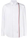 Thom Browne Long-sleeved Poplin Shirt With Signature Stripes In 白色