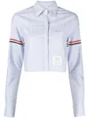 Thom Browne Oxford Striped Poplin Cropped Shirt In Blau