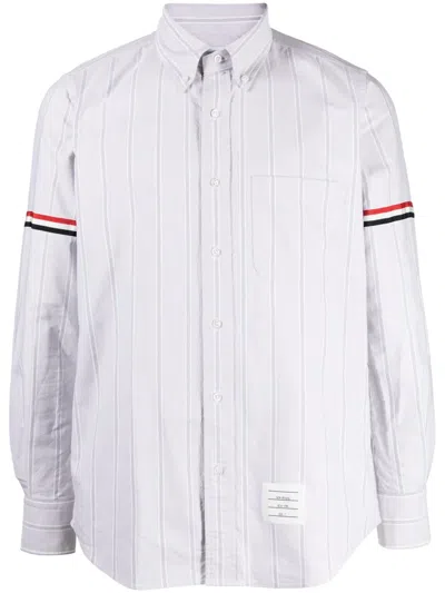 Thom Browne Rwb-stripe Cotton Shirt In Grey