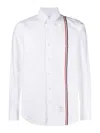 Thom Browne Long-sleeved Poplin Shirt With Signature Stripes In White