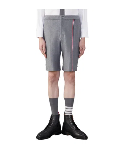 Thom Browne Rwb-stripe Cotton Shorts In Gray