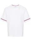 Thom Browne White Crewneck T-shirt With Rwb Detail On Neck And Sleeve