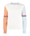 Thom Browne Color-block Crew Neck Sweater With Striped Detail In White