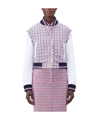Thom Browne Rwb-stripe Crochet Panelled Bomber Jacket In Multi