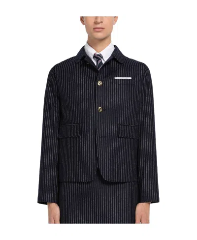 Thom Browne Rwb-stripe Cropped Jacket In Black