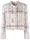 Thom Browne Rwb Stripe Deconstructed-design Tweed Jacket In Neutrals