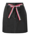 Thom Browne 2ply Fresco Tie Waist Mini Sack Skirt In White