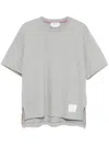 Thom Browne Grey Crewneck T-shirt With Logo Patch On The Front And Striped Detail On The Rear In Cotton Man
