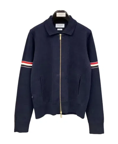 Thom Browne Rwb Stripe Detailed Cardigan In Blue