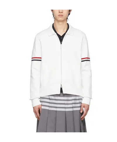 Thom Browne Rwb Stripe Detailed Cardigan In White