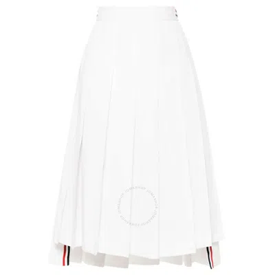 Thom Browne Rwb Stripe Dropped Back Pleated Skirt In White