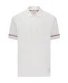 Thom Browne Short-sleeved Navy Polo Shirt With Patch In White
