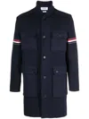 Thom Browne Rwb-stripe Fine-ribbed Coat In Blue