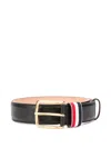 Thom Browne Rwb Stripe Grained-leather Belt In Black