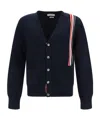 Thom Browne Rwb Stripe Intarsia Cotton Cardigan In Blue