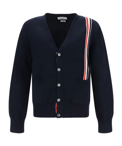 THOM BROWNE THOM BROWNE RWB STRIPED INTARSIA BUTTON-UP CARDIGAN