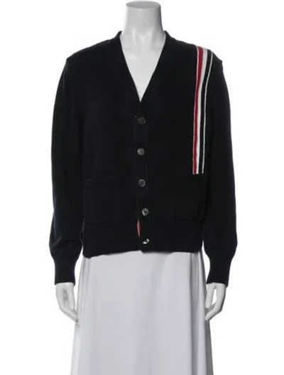 Pre-owned Thom Browne Rwb Stripe Intarsia V-neck Cardigan In Blue