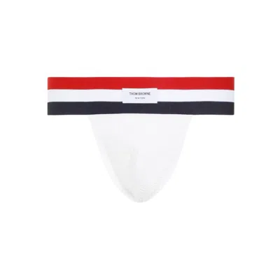 Thom Browne Rwb-stripe Jock-strap Briefs In White