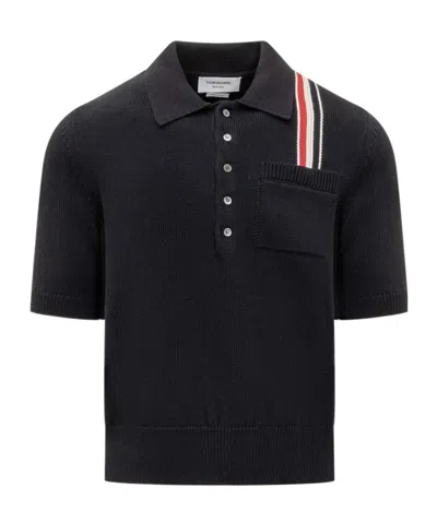 THOM BROWNE THOM BROWNE RWB STRIPE STRAIGHT HEM KNITTED POLO SHIRT